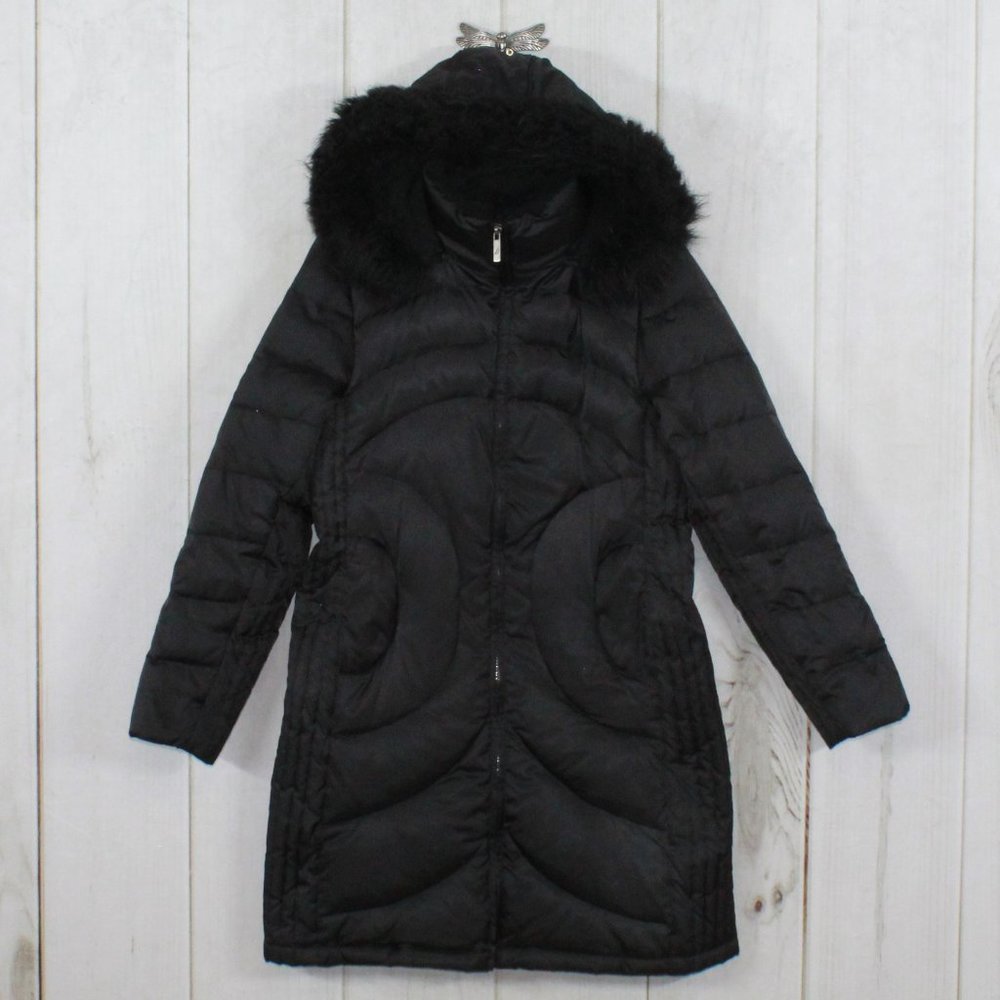 Nautica Black Quilted Insulated Removable Faux Fur Down Puffer Jacket Size M - Picture 1 of 13